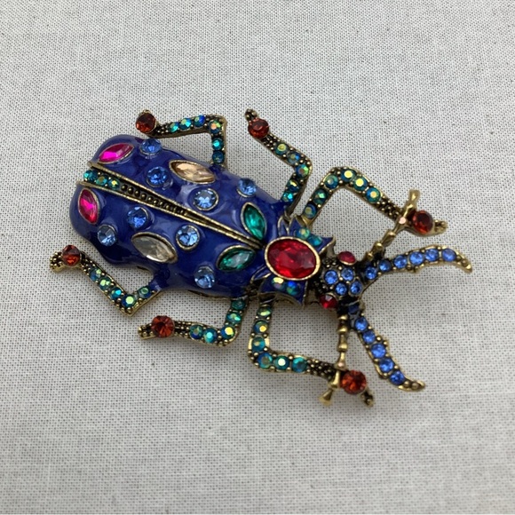 Royal Blue  Beetle Brooch with Gem Accents - Picture 2 of 3